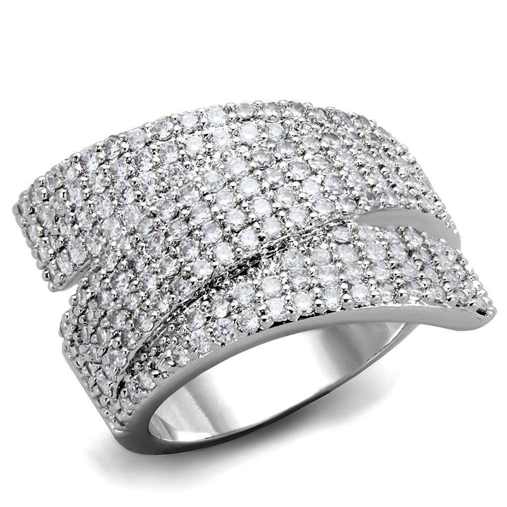 Alamode Rhodium Brass Ring with AAA Grade CZ in Clear - Flyclothing LLC