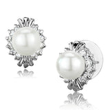 Alamode Rhodium Brass Earrings with Synthetic Pearl in White - Flyclothing LLC