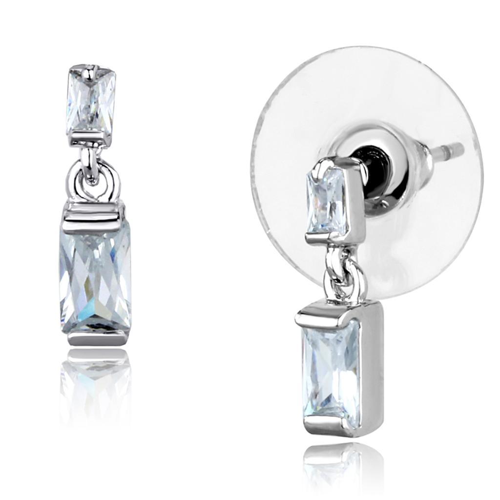 Alamode Rhodium Brass Earrings with AAA Grade CZ in Clear - Flyclothing LLC