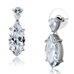 Alamode Rhodium Brass Earrings with AAA Grade CZ in Clear - Flyclothing LLC