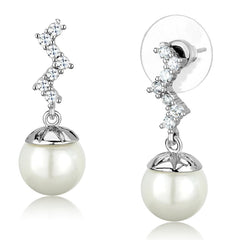 Alamode Rhodium Brass Earrings with Synthetic Pearl in White - Flyclothing LLC