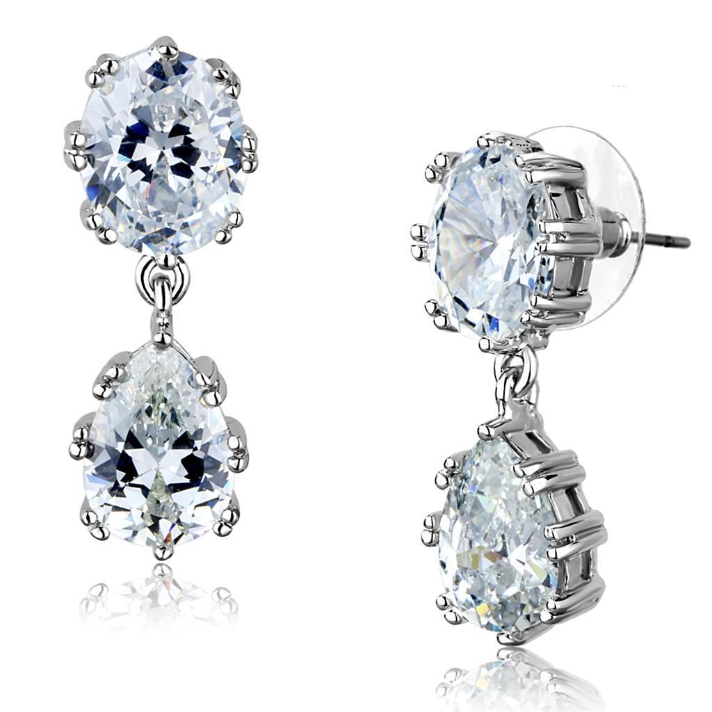 Alamode Rhodium Brass Earrings with AAA Grade CZ in Clear - Flyclothing LLC