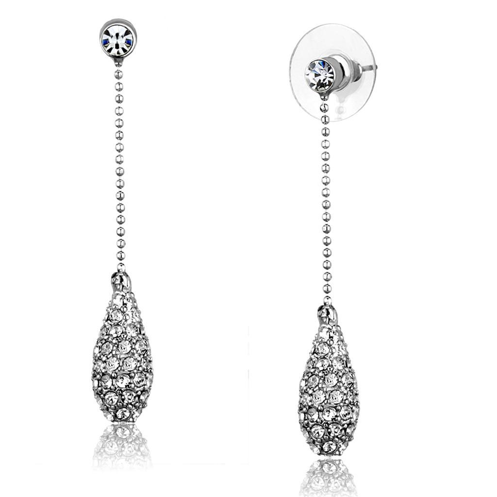 Alamode Rhodium Brass Earrings with Top Grade Crystal in Clear - Flyclothing LLC