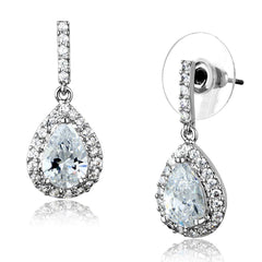 Alamode Rhodium Brass Earrings with AAA Grade CZ in Clear - Flyclothing LLC