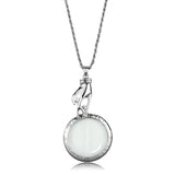 Alamode Rhodium Brass Magnifier pendant with Top Grade Crystal in Clear - Flyclothing LLC