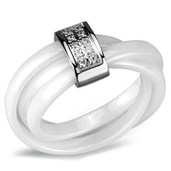 Alamode High polished (no plating) Stainless Steel Ring with Ceramic in White - Flyclothing LLC