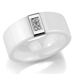 Alamode High polished (no plating) Stainless Steel Ring with Ceramic in White - Flyclothing LLC