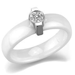 Alamode High polished (no plating) Stainless Steel Ring with Ceramic in White - Flyclothing LLC