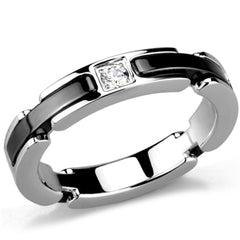 Alamode High polished (no plating) Stainless Steel Ring with Ceramic in Jet - Flyclothing LLC