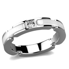 Alamode High polished (no plating) Stainless Steel Ring with Ceramic in White - Flyclothing LLC