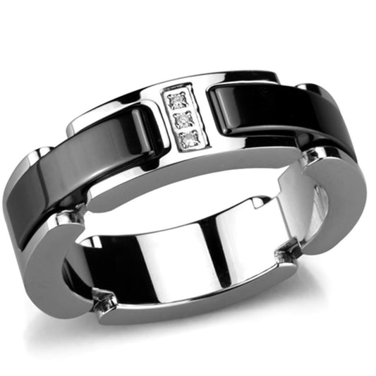 Alamode High polished (no plating) Stainless Steel Ring with Ceramic in Jet - Flyclothing LLC