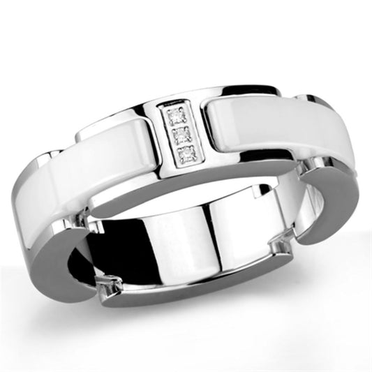 Alamode High polished (no plating) Stainless Steel Ring with Ceramic in White - Flyclothing LLC