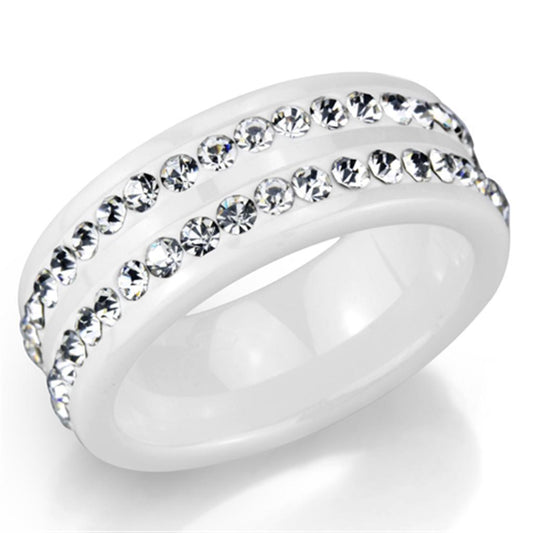 Alamode High polished (no plating) Stainless Steel Ring with Ceramic in White - Flyclothing LLC