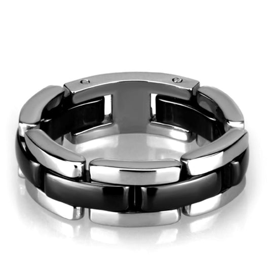 Alamode High polished (no plating) Stainless Steel Ring with Ceramic in Jet - Flyclothing LLC