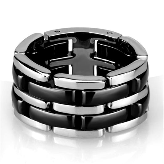 Alamode High polished (no plating) Stainless Steel Ring with Ceramic in Jet - Flyclothing LLC