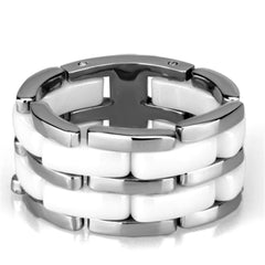 Alamode High polished (no plating) Stainless Steel Ring with Ceramic in White - Flyclothing LLC