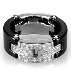 Alamode High polished (no plating) Stainless Steel Ring with Ceramic in Jet - Flyclothing LLC