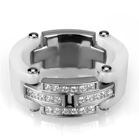 Alamode High polished (no plating) Stainless Steel Ring with Ceramic in White - Flyclothing LLC