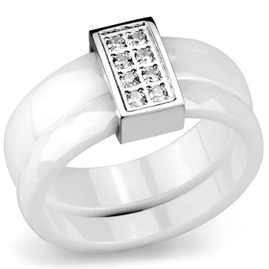 Alamode High polished (no plating) Stainless Steel Ring with Ceramic in White - Flyclothing LLC