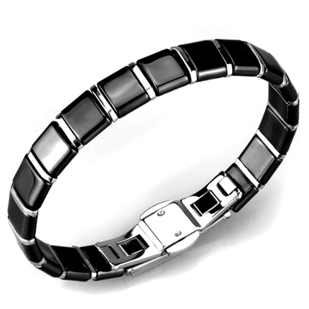 Alamode High polished (no plating) Stainless Steel Bracelet with Ceramic in Jet - Flyclothing LLC