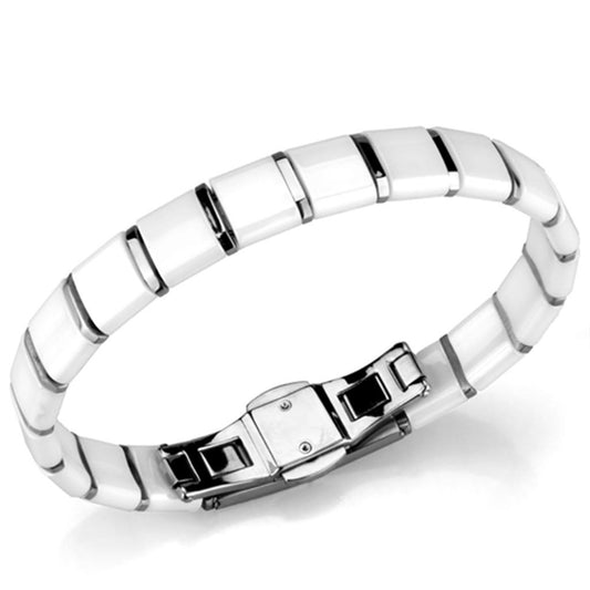 Alamode High polished (no plating) Stainless Steel Bracelet with Ceramic in White - Flyclothing LLC