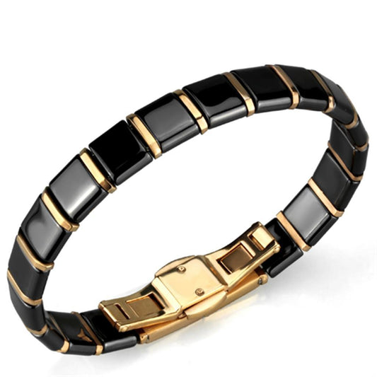 Alamode IP Rose Gold(Ion Plating) Stainless Steel Bracelet with Ceramic in Jet - Flyclothing LLC