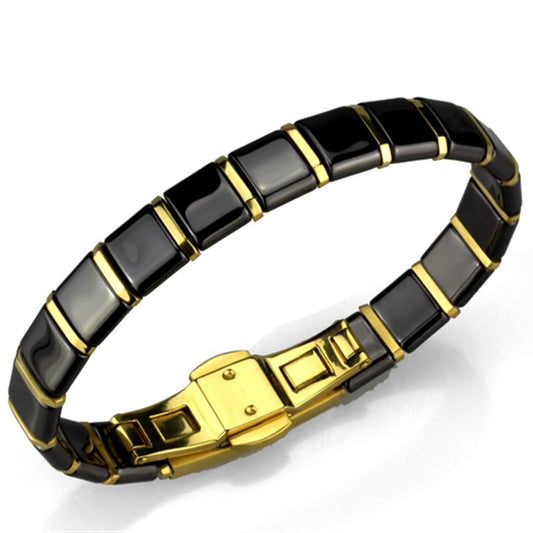 Alamode IP Gold(Ion Plating) Stainless Steel Bracelet with Ceramic in Jet - Flyclothing LLC