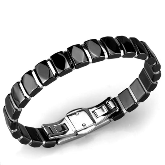 Alamode High polished (no plating) Stainless Steel Bracelet with Ceramic in Jet - Flyclothing LLC