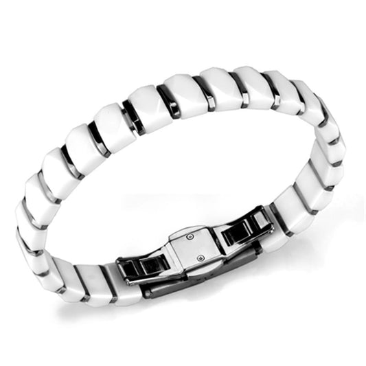 Alamode High polished (no plating) Stainless Steel Bracelet with Ceramic in White - Flyclothing LLC