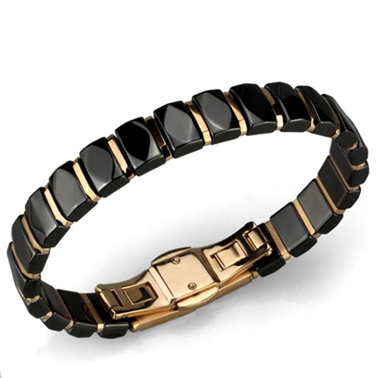 Alamode IP Rose Gold(Ion Plating) Stainless Steel Bracelet with Ceramic in Jet - Flyclothing LLC