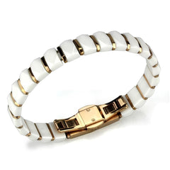 Alamode IP Rose Gold(Ion Plating) Stainless Steel Bracelet with Ceramic in White - Flyclothing LLC