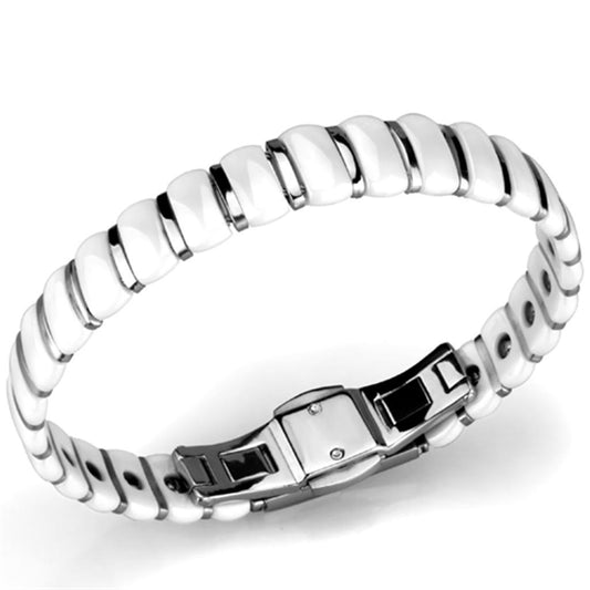 Alamode High polished (no plating) Stainless Steel Bracelet with Ceramic in White - Flyclothing LLC