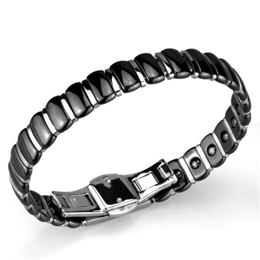 Alamode High polished (no plating) Stainless Steel Bracelet with Ceramic in Jet - Flyclothing LLC