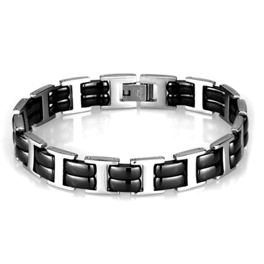 Alamode High polished (no plating) Stainless Steel Bracelet with Ceramic in Jet - Flyclothing LLC