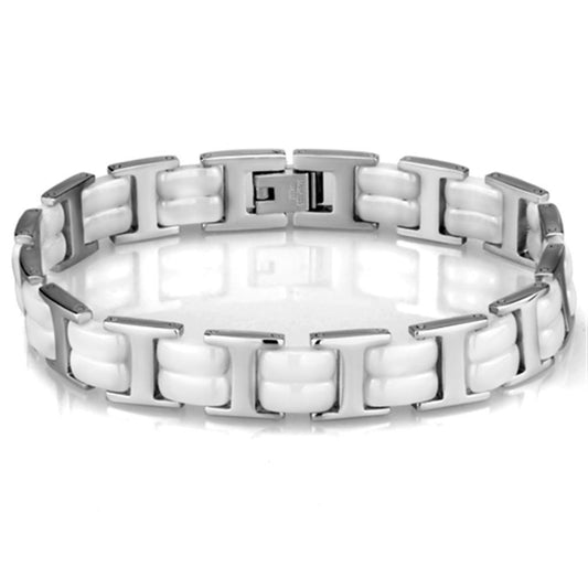 Alamode High polished (no plating) Stainless Steel Bracelet with Ceramic in White - Flyclothing LLC