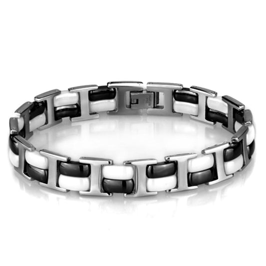 Alamode High polished (no plating) Stainless Steel Bracelet with Ceramic in Jet - Flyclothing LLC