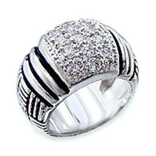 Alamode Rhodium Brass Ring with AAA Grade CZ in Clear - Flyclothing LLC