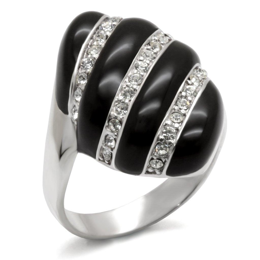 Alamode High-Polished 925 Sterling Silver Ring with Top Grade Crystal in Clear - Alamode