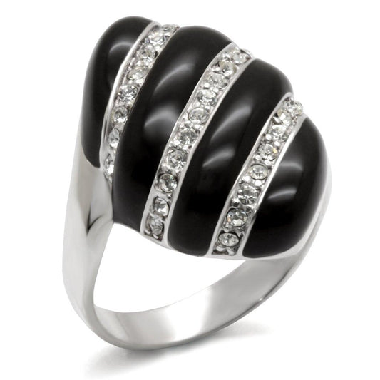 Alamode High-Polished 925 Sterling Silver Ring with Top Grade Crystal in Clear - Flyclothing LLC