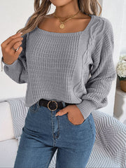 Square Neck Mixed Knit Sweater - Flyclothing LLC