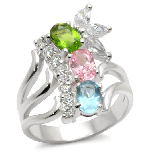 Alamode High-Polished 925 Sterling Silver Ring with AAA Grade CZ in Multi Color - Flyclothing LLC