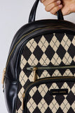 David Jones Argyle Pattern PU Leather Backpack - Flyclothing LLC