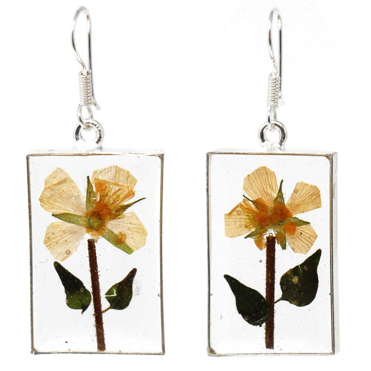 Pressed Yellow Flower Rectangle Dangle Earrings - Flyclothing LLC