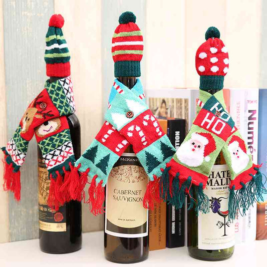 Christmas Hat and Scarf Wine Bottle Decoration - Trendsi