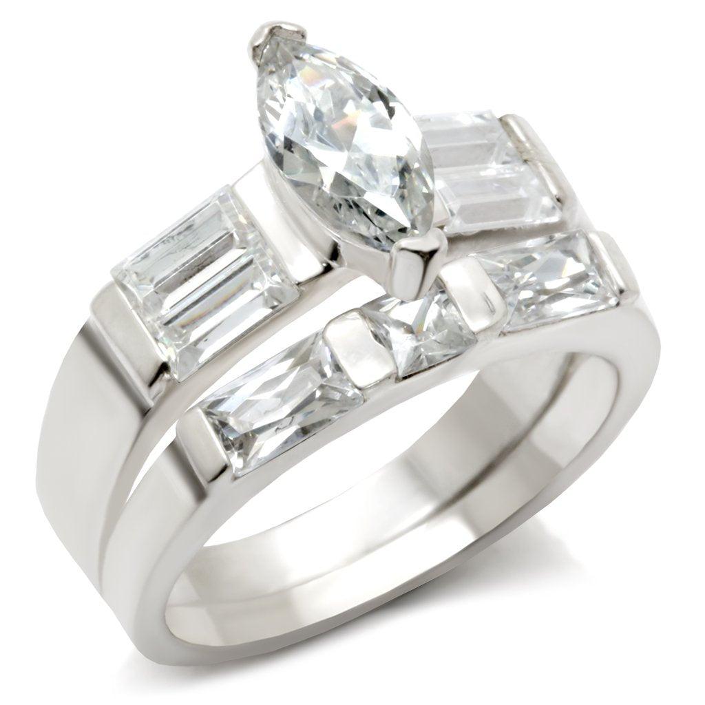 Alamode High-Polished 925 Sterling Silver Ring with AAA Grade CZ in Clear - Flyclothing LLC