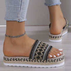 Geometric Weave Platform Sandals - Flyclothing LLC