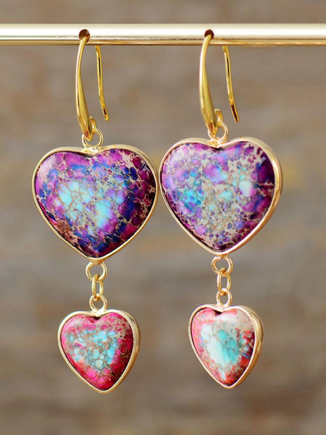 Heart Shape Imperial Jasper Dangle Earrings - Trendsi