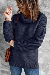 Horizontal Ribbing Turtleneck Sweater - Flyclothing LLC