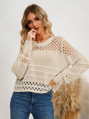 Cutout Round Neck Knit Top - Flyclothing LLC