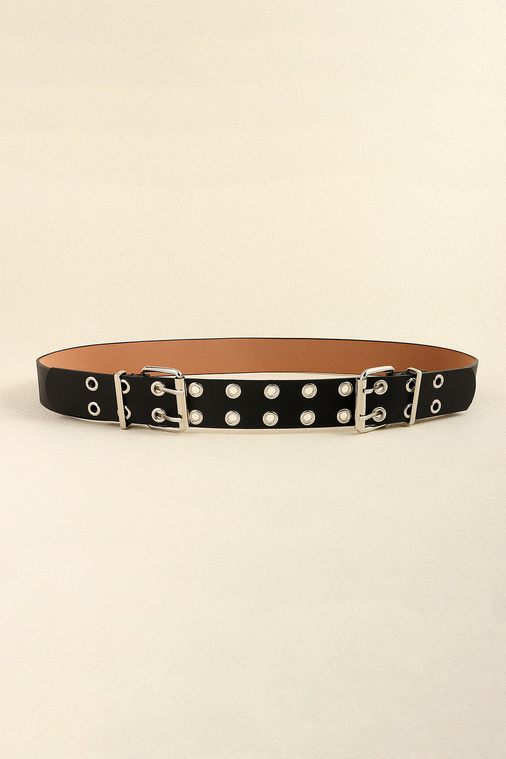 PU Leather Two Row Eyelet Belt - Trendsi